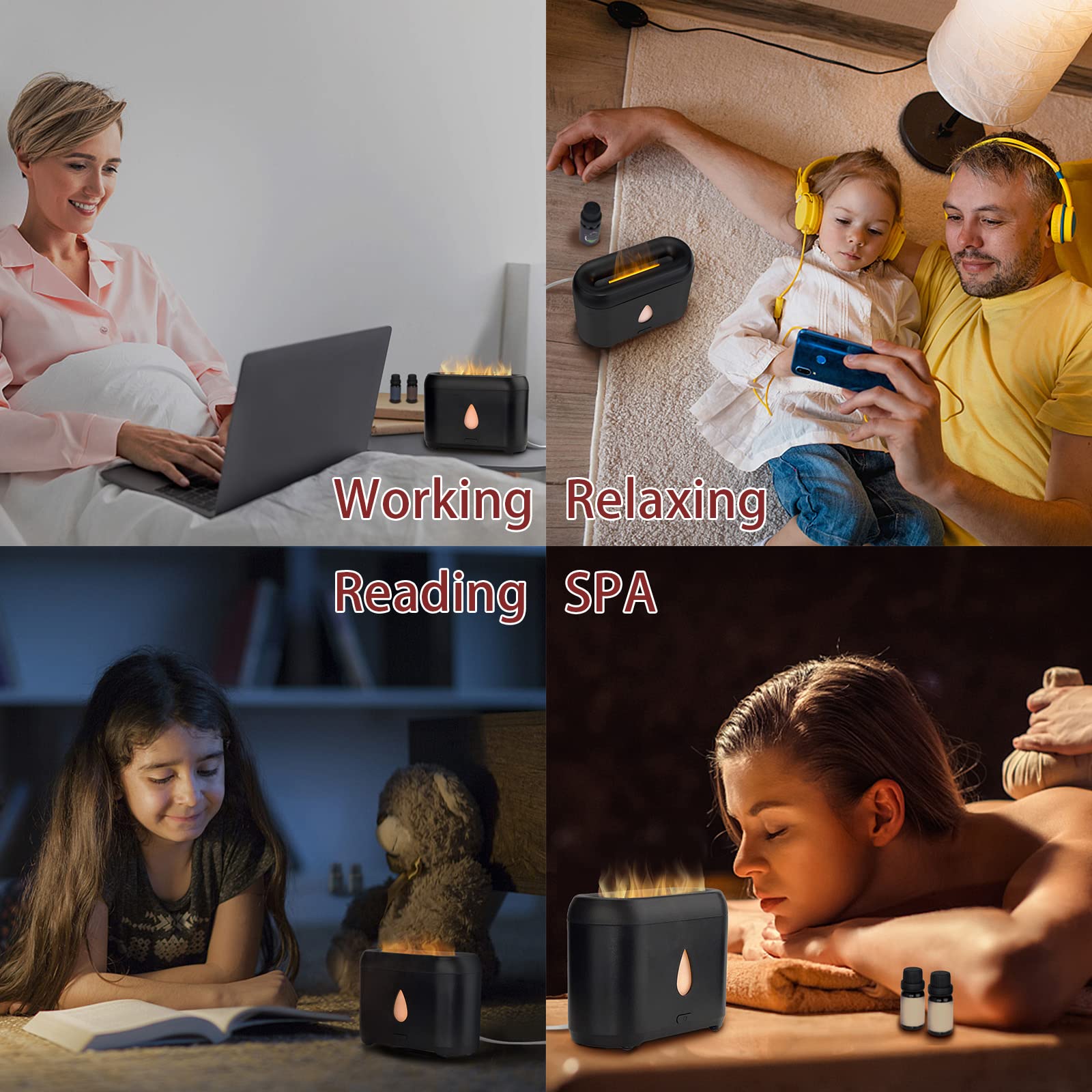 200ml Small Ultrasonic Aroma Diffusers with Flame Light (Black)